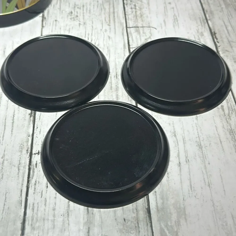Vintage Otagiri Japan Black Lacquer Coaster Set of‎ 3 with Box